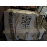 LARGE SILK EMBROIDERED WALL HANGING WITH EXOTIC BIRDS AMONG FLOWERS