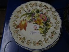 GROUP OF FIVE FLORAL PAINTED PLATES