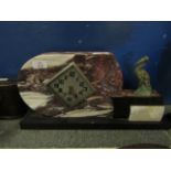 ART DECO MARBLE MANTLE CLOCK MOUNTED WITH A SPELTER HERON