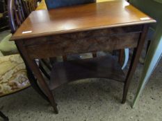 MAHOGANY FRAMED SINGLE DRAWER SIDE TABLE WITH OPEN SHELF AND SHAPED LEGS