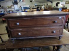 FRENCH WALNUT TWO FULL WIDTH DRAWER CHEST WITH PORCELAIN KNOB HANDLES