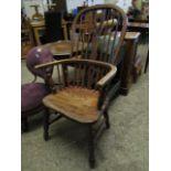 ELM HARD SEATED ASH FRAMED ARMCHAIR WITH SPLAT BACK