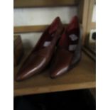 PAIR OF YVES ST LAURENT LADIES BROWN PATENT LEATHER HIGH HEELED SHOES, SIZE 9 1/2 M "VERO CUOIO"