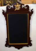 Georgian mahogany framed fretwork mirror with gilt inslip and bevelled glass with gilded ho-ho bird,