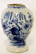 Mid-18th century Delft drug jar (a/f), 20cm high