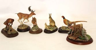 Group of Border Fine Art models comprising a stag, a deer, rabbits and pheasant and a fox, (6)