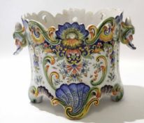 French faience jardiniere, probably Rouen, decorated in typical fashion, 22cm diam