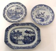 Pair of 18th century Chinese blue and white plates together with a 18th century Chinese porcelain