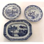 Pair of 18th century Chinese blue and white plates together with a 18th century Chinese porcelain