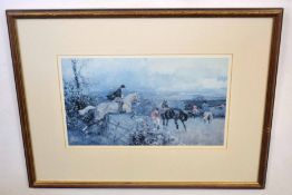 After Gilbert Holliday, limited edition, (165/500) coloured print, Hunting scene, 25 x 43cm,