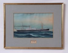 Charles Kensington (act 1884-1920), "SS Paparoa (1899-1926)", gouache, signed lower left, 25 x 40cm