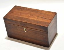 19th century rosewood tea caddy with fitted interior (lacking mixing bowl) with ivory escutcheon,