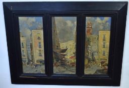 Oscar Ricciardi, tryptich of oils on canvas, Italian street scenes, signed Naples, each image