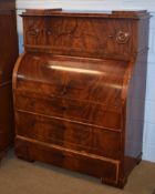 19th century mahogany Biedermeier style cylinder desk, the upper section with fitted compartments