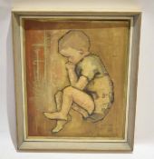 Ursula Galloway, inscribed verso oil on board, Sleeping boy, 50 x 38cm