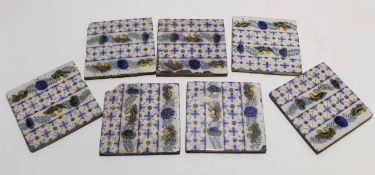 Group of 7 mid-18th century Delft tiles all with polychrome floral design, 13cm diam