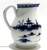 18th century Worcester sparrowbeak jug with blue and white cannonball decoration, 10cm high