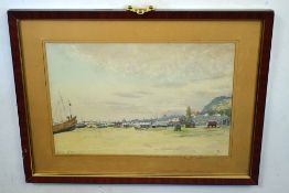 PC, initialled watercolour, inscribed "Hastings Old Town", 25 x 37cm