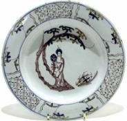 Mid-18th century Bristol Delft plate decorated in polychrome and manganese with Oriental lady and