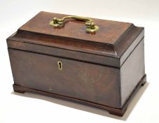 Georgian mahogany table top tea caddy fitted interior with three compartments with ebonised detail