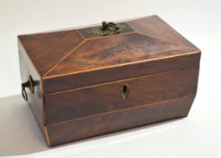 Georgian mahogany sarcophagus formed tea caddy with satinwood stringing with top brass handle with