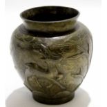 Chinese brass baluster vase decorated with deer and bamboo, 13cm high