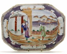 18th century Chinese porcelain dish, Qianlong period, the lobed body decorated with panels of