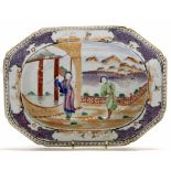 18th century Chinese porcelain dish, Qianlong period, the lobed body decorated with panels of