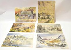 E Greig Hall, folder of six signed watercolours, "Grasmere", "Kirkstone" etc, each approx 28 x 38cm,