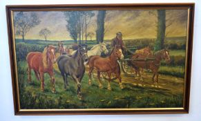 W J Plumstead, signed and dated 1935, oil on canvas, Off to market, 45 x 75cm