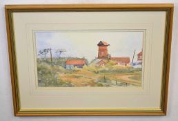 P P Chapman, signed watercolour, Old Stubbs Mill, Hickling, Norfolk, 16 x 28cm