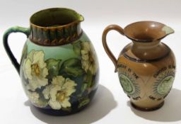 Late 19th century Doulton Lambeth faience jug by Euphemia Thatcher, decorated with daffodils (a/