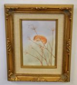 Maureen Parker, signed pair of oils on board, Harvest mouse and Winter stoat, 17 x 12cm (2)