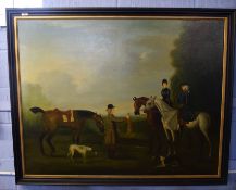 Modern oil on canvas, Hunting party, 94 x 120cm