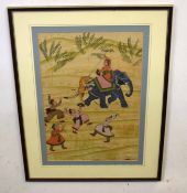 Moghal School, group of six watercolours on linen, Tiger hunting, assorted sizes (6)