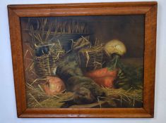 19th century English School, oil on canvas, Still Life study of dead rabbit with vegetables, 40 x