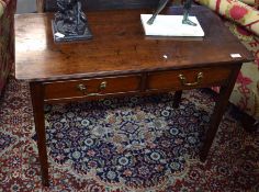 Georgian mahogany rectangular side table with reeded top, two drawers to frieze with brass swan neck