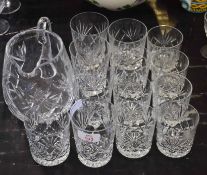 Collection of a cut glass water jug and assorted tumblers, water jug 16cm (13)