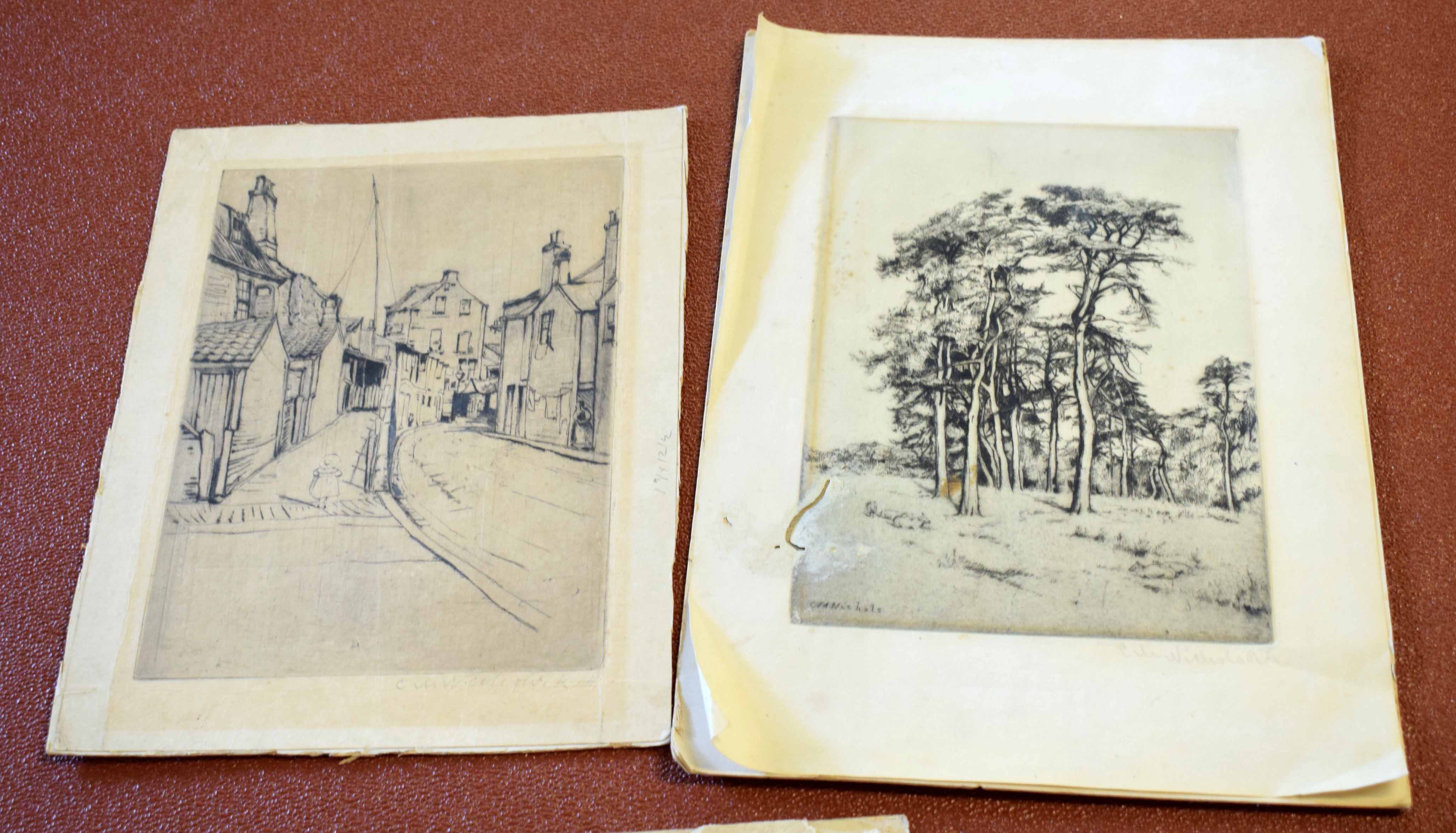 Catherine Maud Nichols, signed in pencil to margin, black and white etching, Street scene, - Image 2 of 3