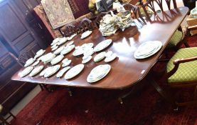 Good quality reproduction mahogany twin pedestal dining table in George III style, rectangular top