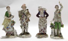 Group of four Continental porcelain figures, two modelled as musicians in Meissen style, and a