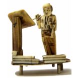 Early 20th century Okimono modelled as an artist at his easel standing on a rectangular base, 6cm