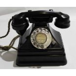 GPO vintage black Bakelite telephone, model number 6BF, separate bell unit, light bulb alert,