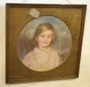 SB, initialled pastel, Head and shoulders portrait of a young girl, 36cm diam