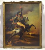 Modern oil on canvas, French soldier on horseback, 112 x 89cm
