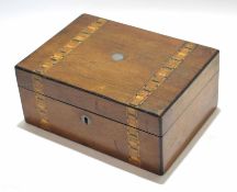 19th century mahogany table top box with void interior with Tonbridge ware detail, 24cm wide x