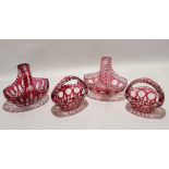 Group of four cut glass baskets all decorated in Bohemian style with two larger and two smaller