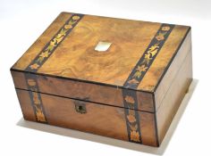 19th century walnut and inlaid table top vanity box with partially fitted interior with inlaid