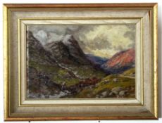 E A Pettitt, signed oil on board, inscribed Glencoe, 17 x 25cm, Provenance: The Northern Gallery,
