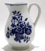 18th century Worcester blue and white jug with printed floral pattern, 12cm high
